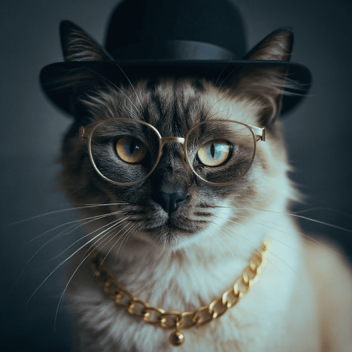 Birman Cat Gold Chain Hat Glasses - Dog portraits