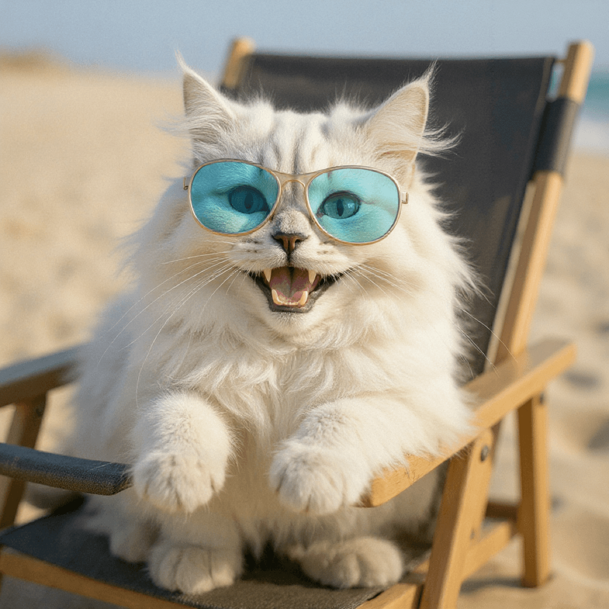 Persian Cat Chilling On Beach Vacation - Dog portraits