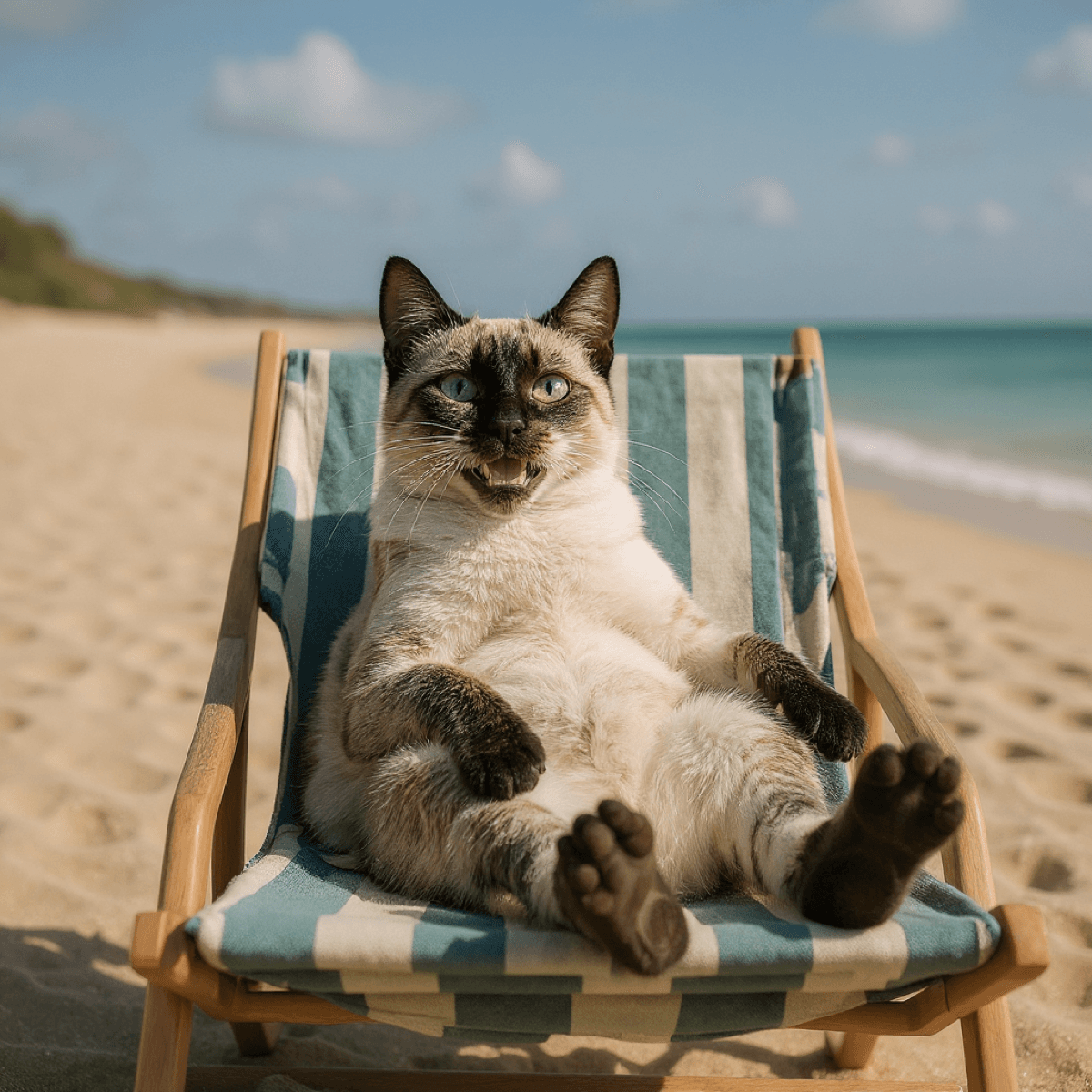 Siamese Cat Vacation on Beach