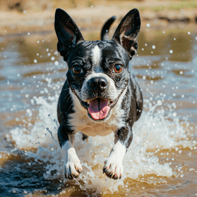 Spanish Boston Terrier Water Play - pet portrait AI free