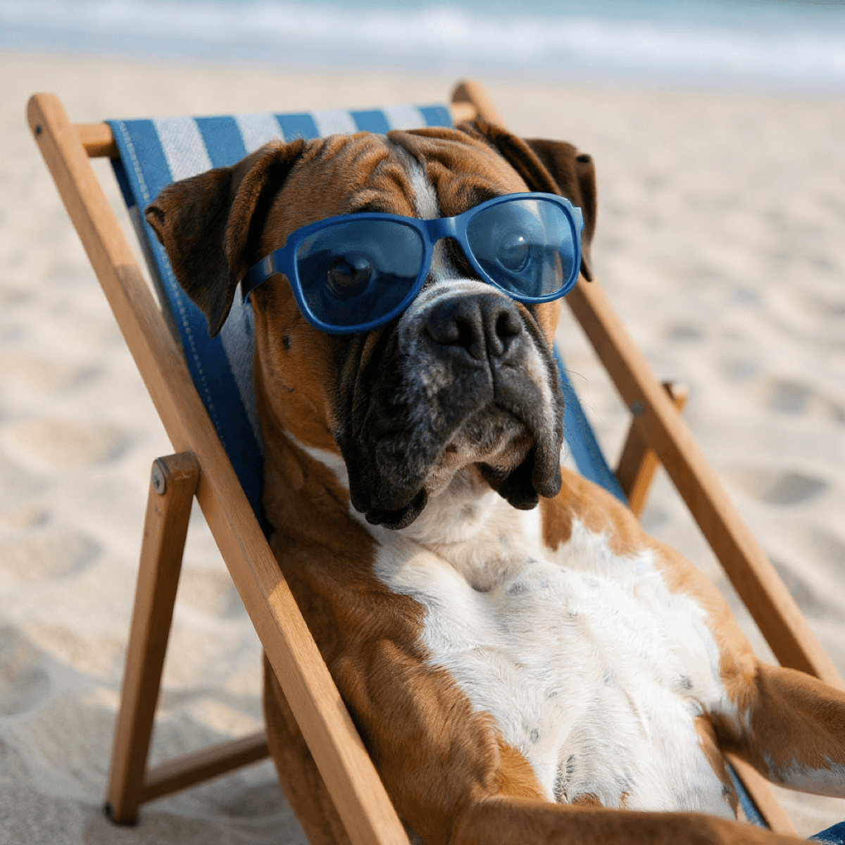 Chicago Boxer Vacation Beach Glasses Lawnchair - Dog portraits