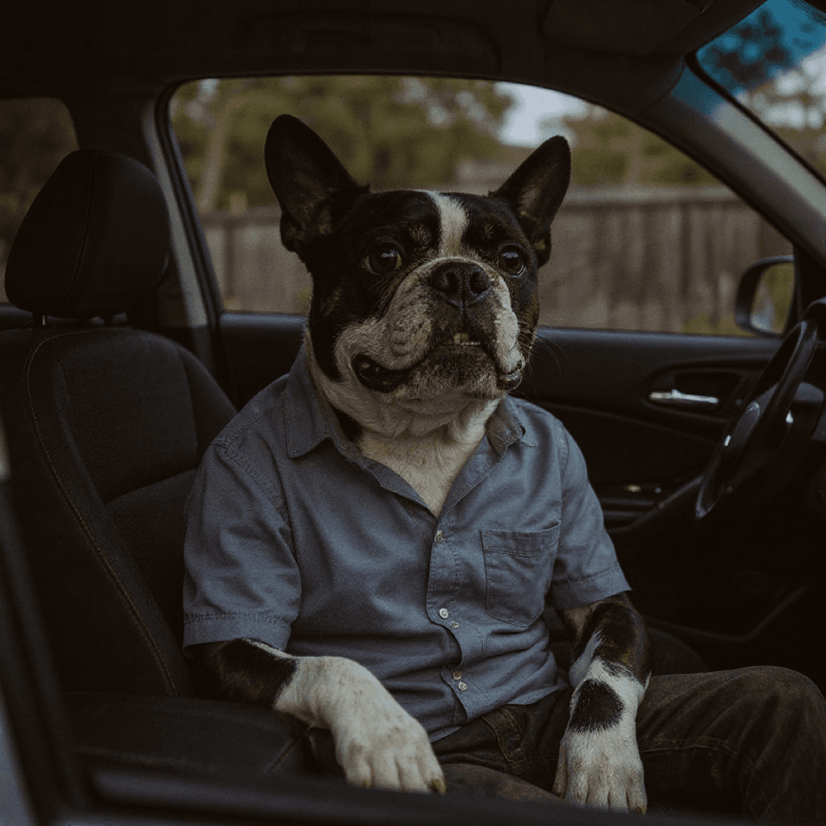 Bulldog Gangster Chilling In Car - Dog portraits