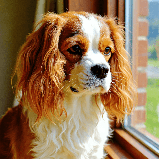 Spanish Cavalier King Charles Spaniel Looking Out Of Window - custom AI dog portraits