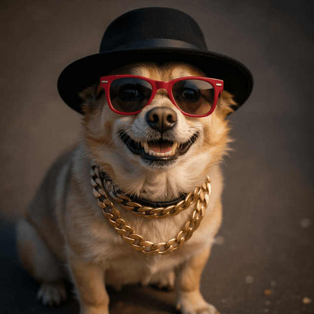 Russian Chihuahua Gold Chain Hat Glasses - quick pet portraits SaaS