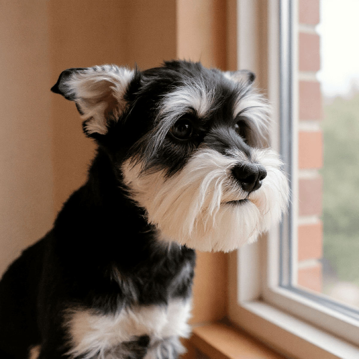 Schnauzer Miniature Looking Out Of Window - Dog portraits