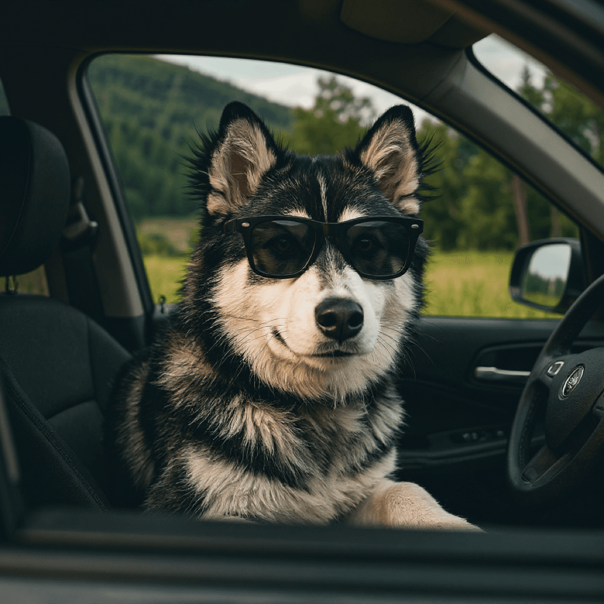 Husky Siberian Chilling In Car - Dog portraits