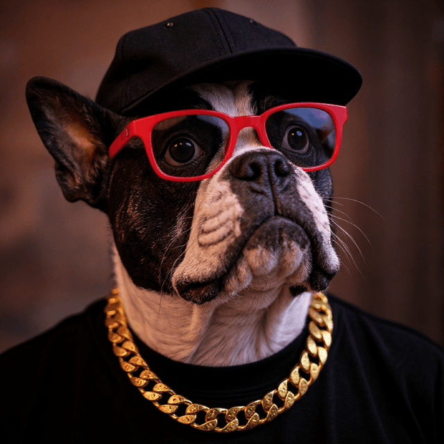 Arabic Bulldog Gangster Rapper Gold Chain Hat Glasses - custom AI dog portraits