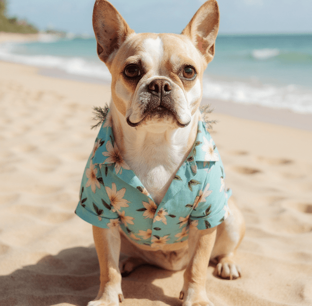 Danish French Bulldog Beach Vacation Hawaiian Attire - Dog portraits