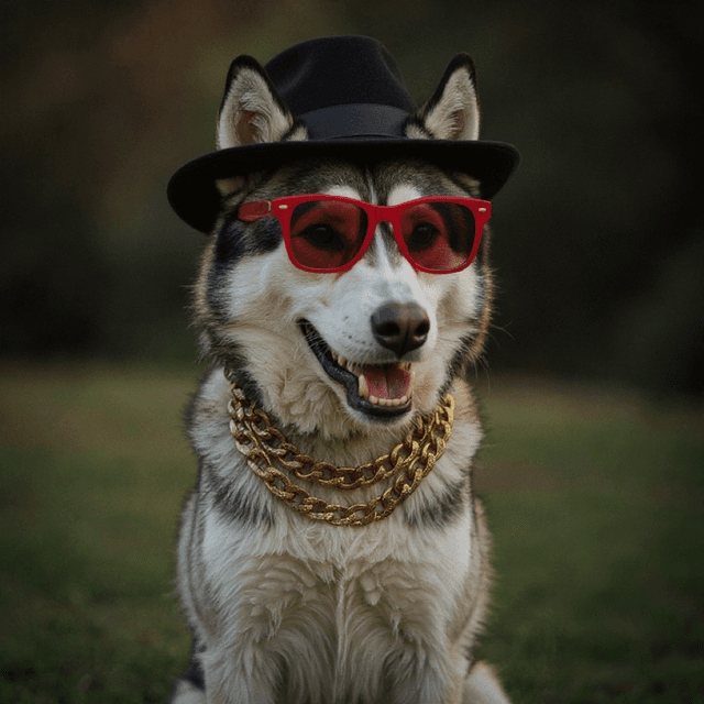 Arabic Siberian Husky Gold Chain Hat Glasses - generate pet portrait online